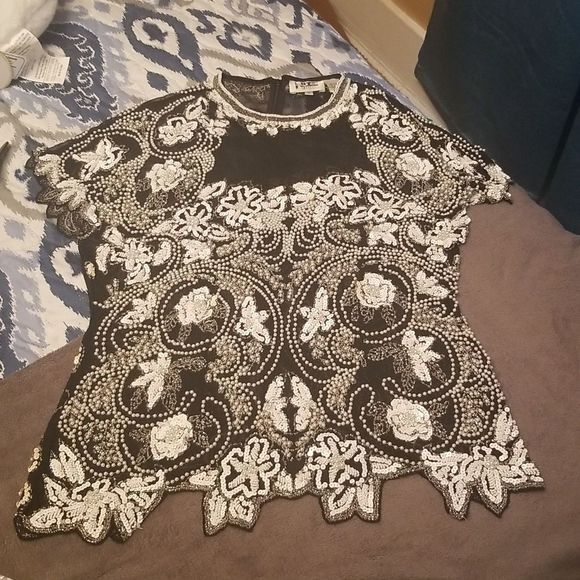 Nite Line Silk Beaded & Sequined Blouse Vintage Sz. 10 - Picture 9 of 16